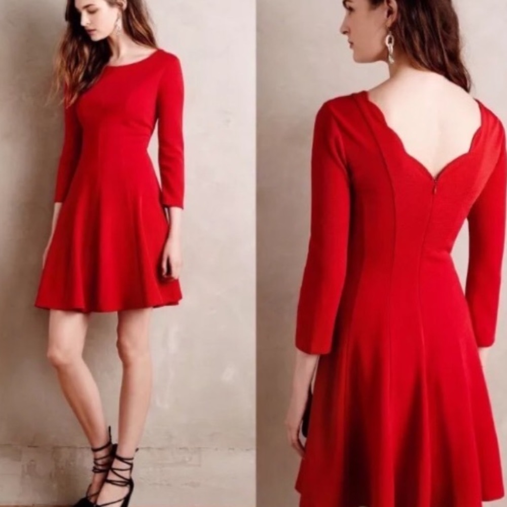 Anthropologie 3/4 sleeve red dress